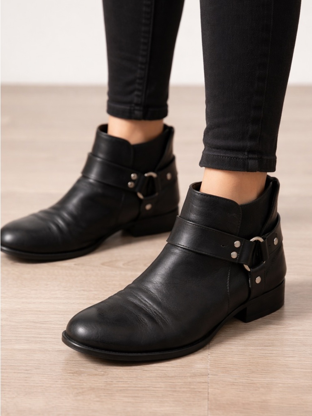 Women’s Black Leather Harness Chelsea Boots